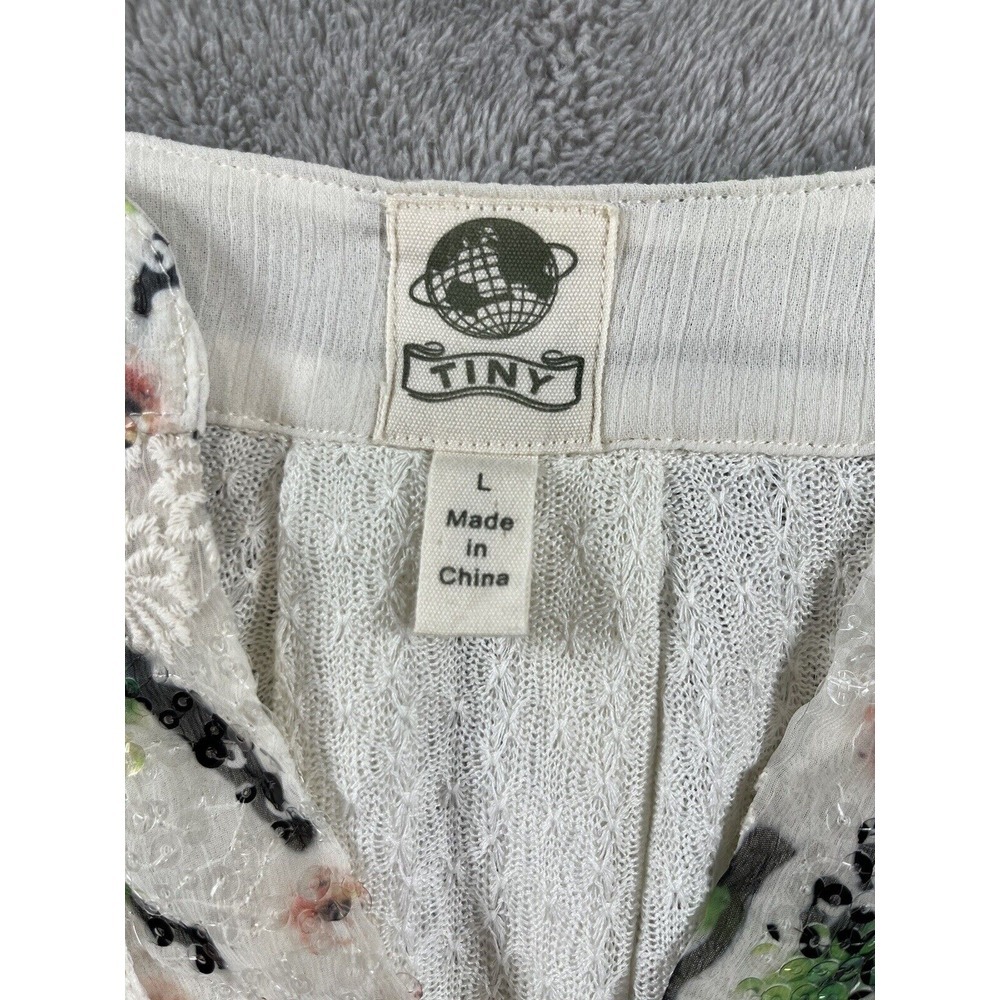 Anthropologie Tiny Brand Tank Top Sz L Cassia Ivory Navy Pink Sequin Trim Knit‎ - Picture 5 of 7